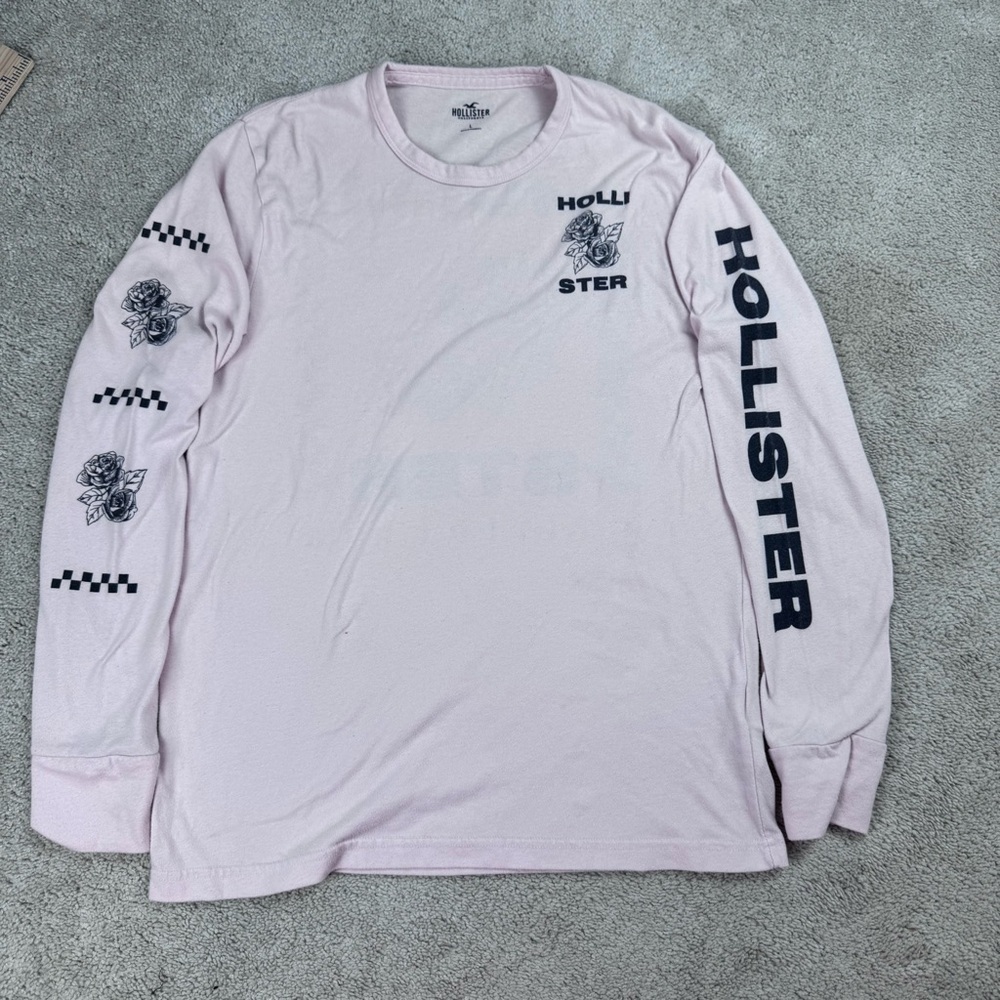 Hollister Mens Pink Logo California Graphic Long Sleeve Crew Neck Shirt Y2K SZ L